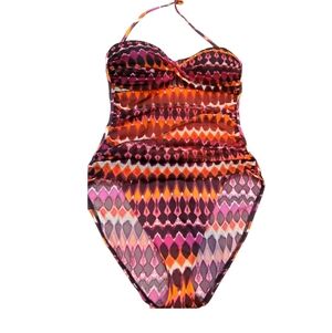 La Blanca 1 Pc Swimsuit Safari Print w/ Shirred Mesh Overlay Sz 10